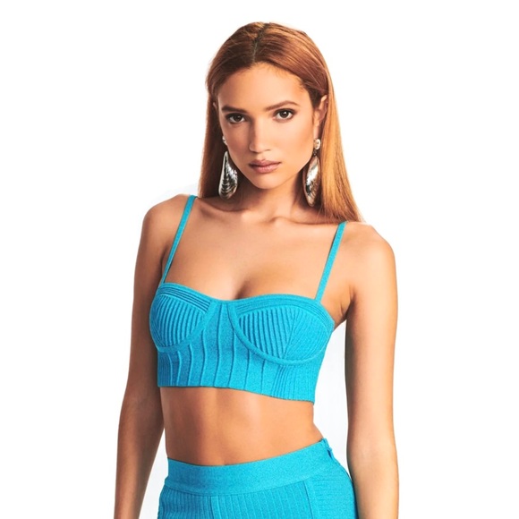 Retrofete Tops - NEW RETROFETE BLUE METALLIC RIBBED CROP TOP